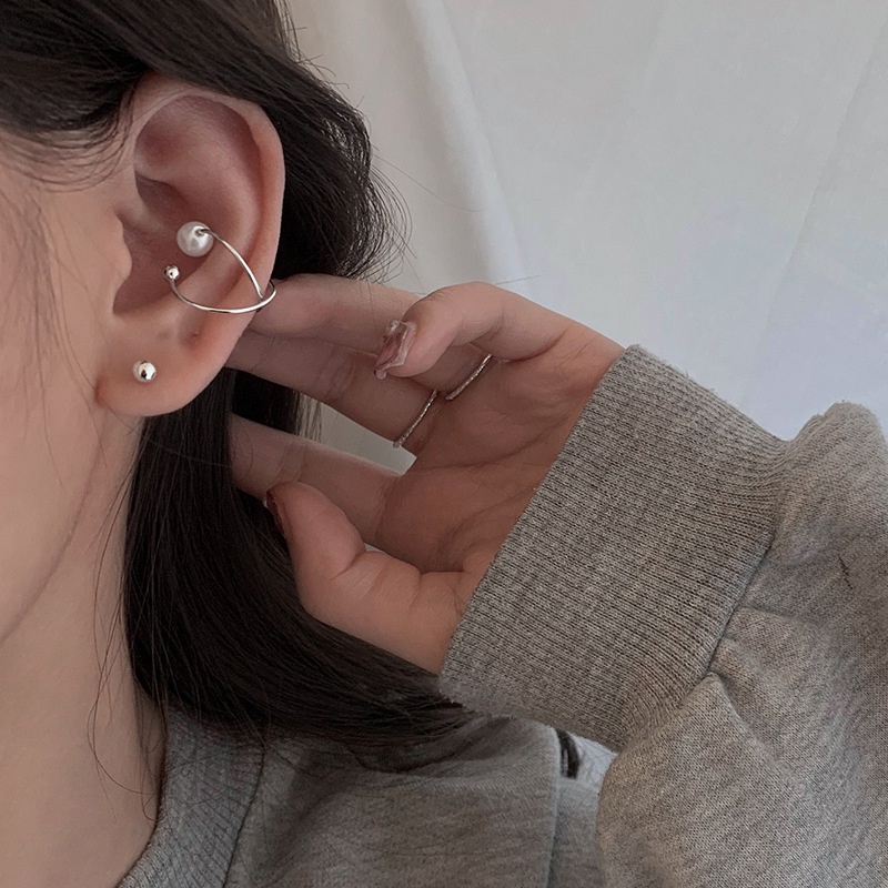 (0723) Khuyên Kẹp Vành Tai Đơn Giản Ngọc Chéo Hàn Quốc Không Bấm Lỗ