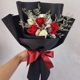 (Mẫu mới) Bó hoa sáp mix hoa khô tự nhiên