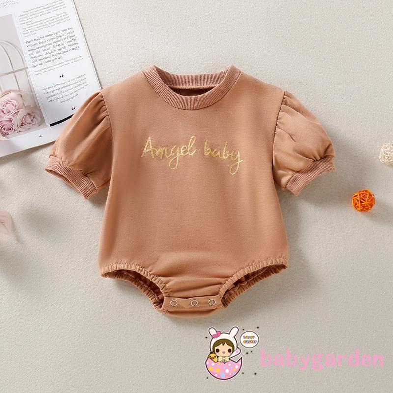 Bộ áo liền quần cổ tròn tay ngắn in chữ cài nút thời trang mùa hè cho bé