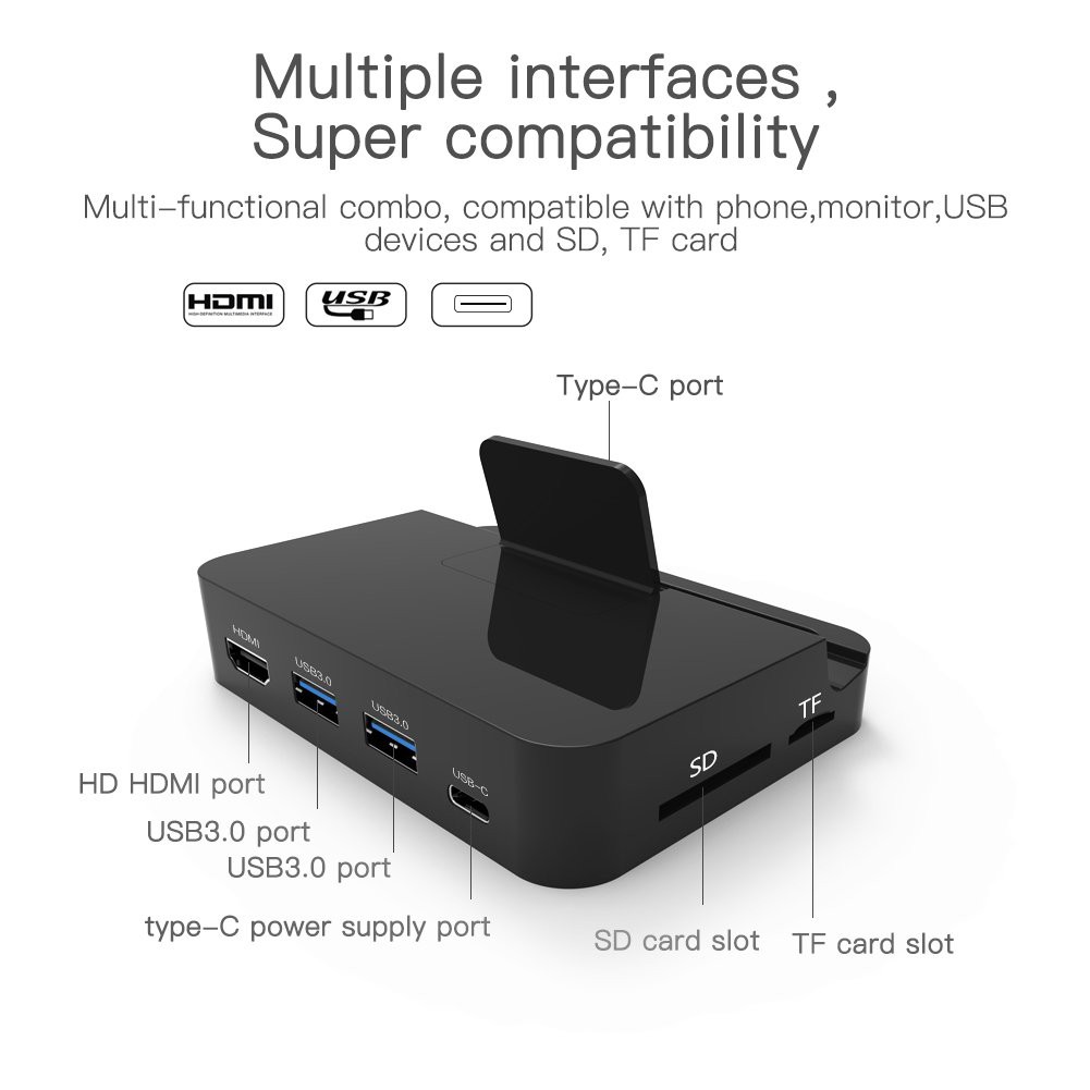 OT D 9138 - BỘ CHUYỂN TYPE C ĐA NĂNG 5 TRONG 1 TỪ TYPE SANG HDMI + 2 USB 3.0+ ĐỌC THÈ NHỚ MICRO SD+ SD