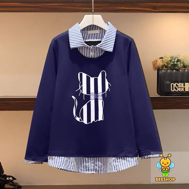 Áo mèo pha cổ sơ mi cho bé gái size đại Thời trang trẻ em BEESHOP D23014