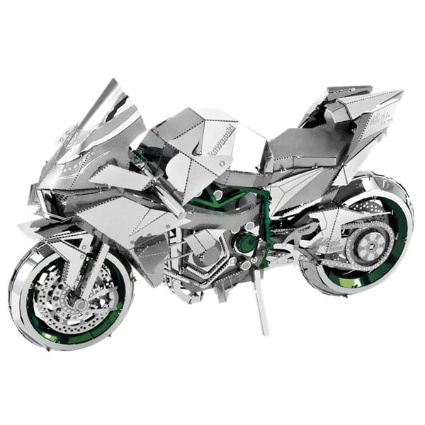 Mô hình 3D kim loại siêu môtô Kawasaki Ninja H2, Mô hình lắp ráp 3D thép không gỉ cao cấp
