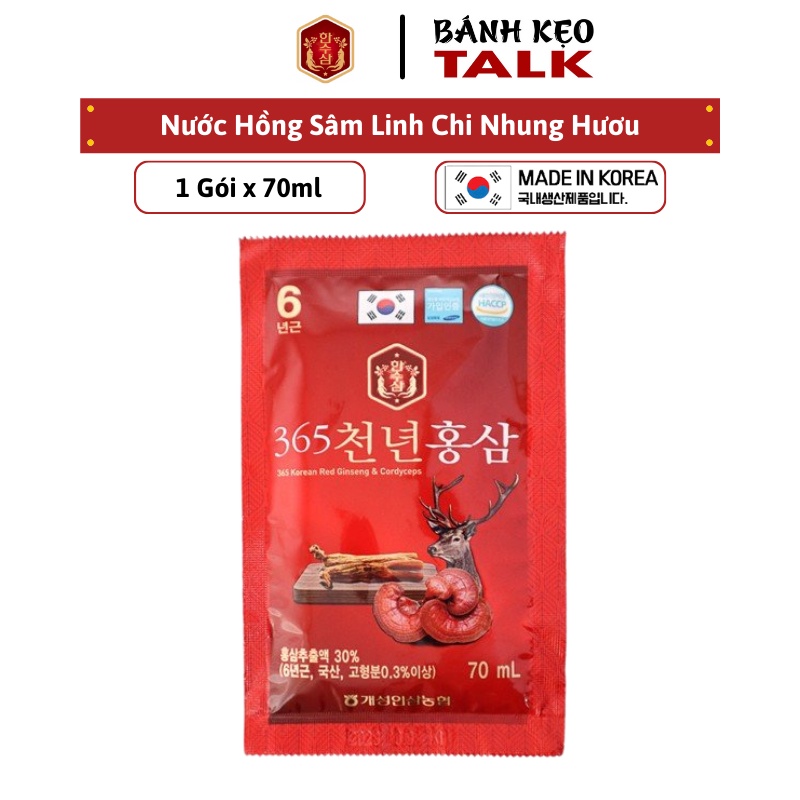 Nước chiết xuất Hồng sâm linh chi nhung hươu 365 Hàn quốc Hansusam 1 gói x 70ml