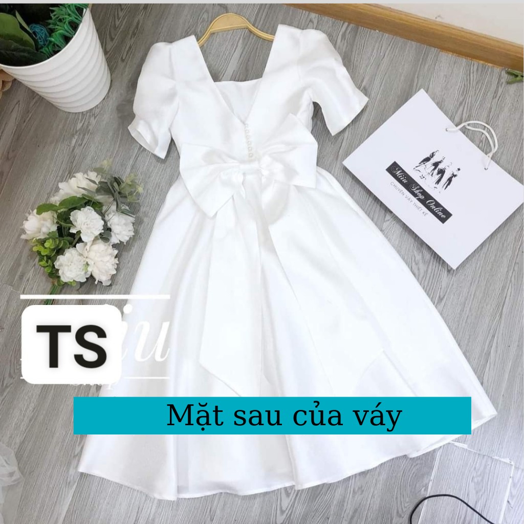 Váy Thiết Kế Nơ Lưng Chữ A, Váy xòe chữ a trắng cổ vuông tay bồng - ThoiTrangPuza | BigBuy360 - bigbuy360.vn