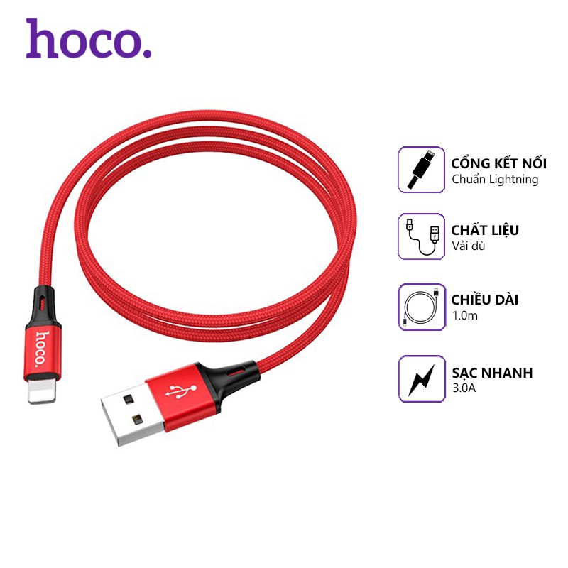 Cáp sạc nhanh Hoco DU10 dây dù 3.0A, cổng kết nối Lightning, dài 1m