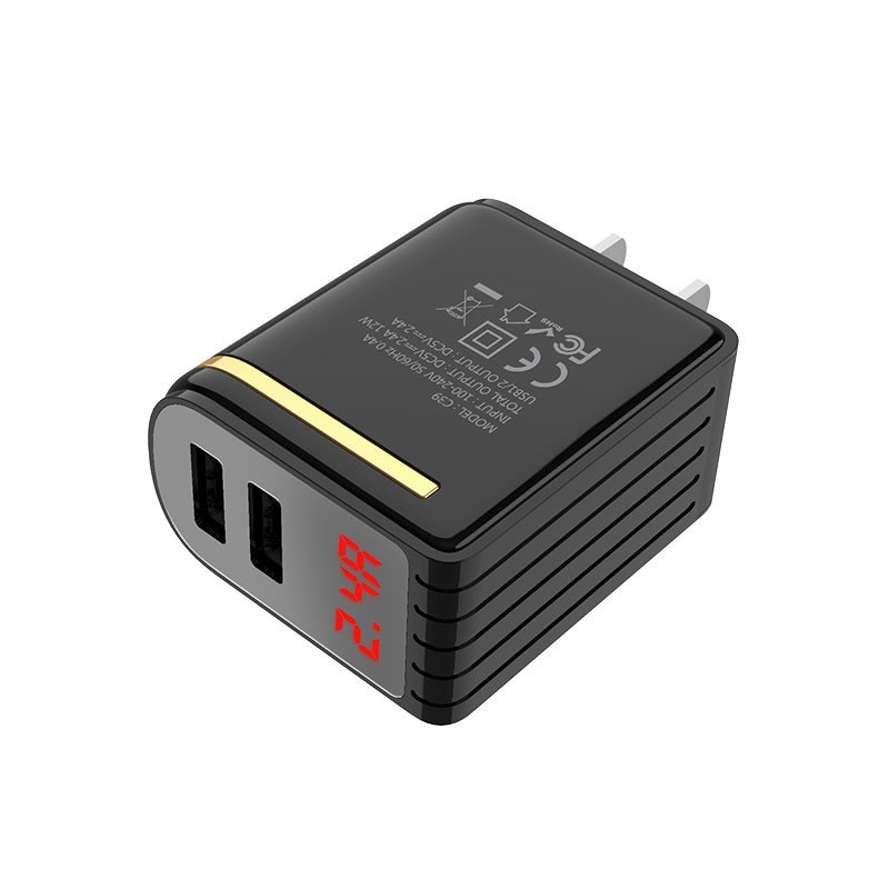 CỦ SẠC HOCO C39MAX 5V-2.4A  2 CỔNG USB LED HIỂN THỊ DÒNG ĐIỆN