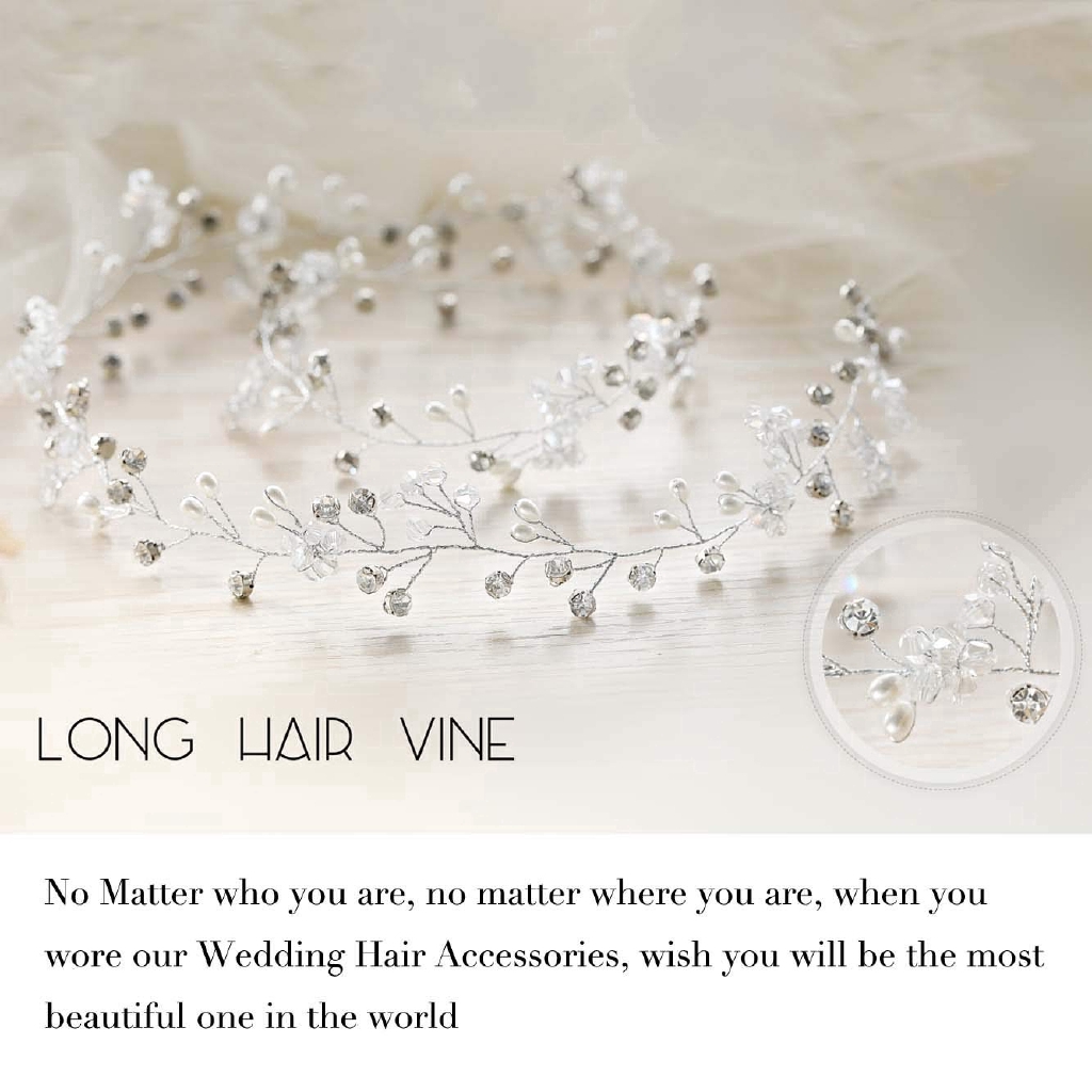 Phụ kiện tóc cô dâu đính ngọc trai và pha lê tạo hình hoa thủ công thanh lịch