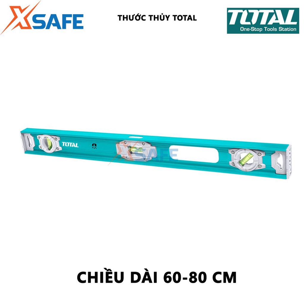 Thước thủy TOTAL Thước nivo chiều dài 80-100cm, độ dày thước nhôm 2mm, có nam châm Dùng đo góc nghiêng, độ nghiêng