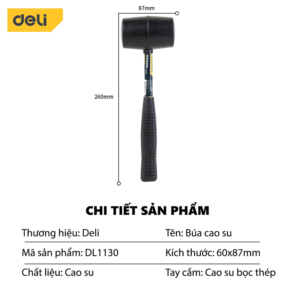 Búa Cao Su Tay Cầm Thép Deli Cao Cấp - Sử Dụng An Toàn Nhiều Bề Mặt, Tay Cầm Chống Trơn Trượt - DL5612