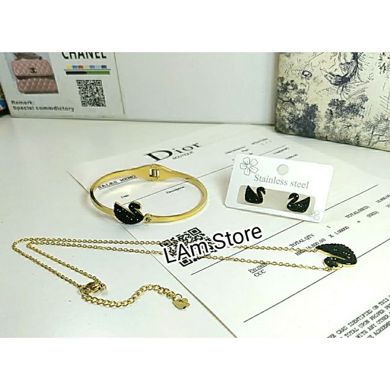 Set bộ Dây chuyền,Lắc tay, Khuyên tai ❤️THiÊN NGA ĐEN❤️Titan Cao cấp không hoen ,không gỉ -⚡Kèm Ảnh +Video thật⚡