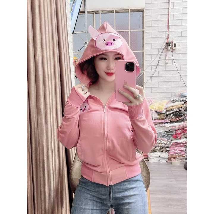 ÁO KHOÁC DA CÁ CHỐNG NẮNG CÓ NÓN IN HÌNH CON HEO CỰC HOT