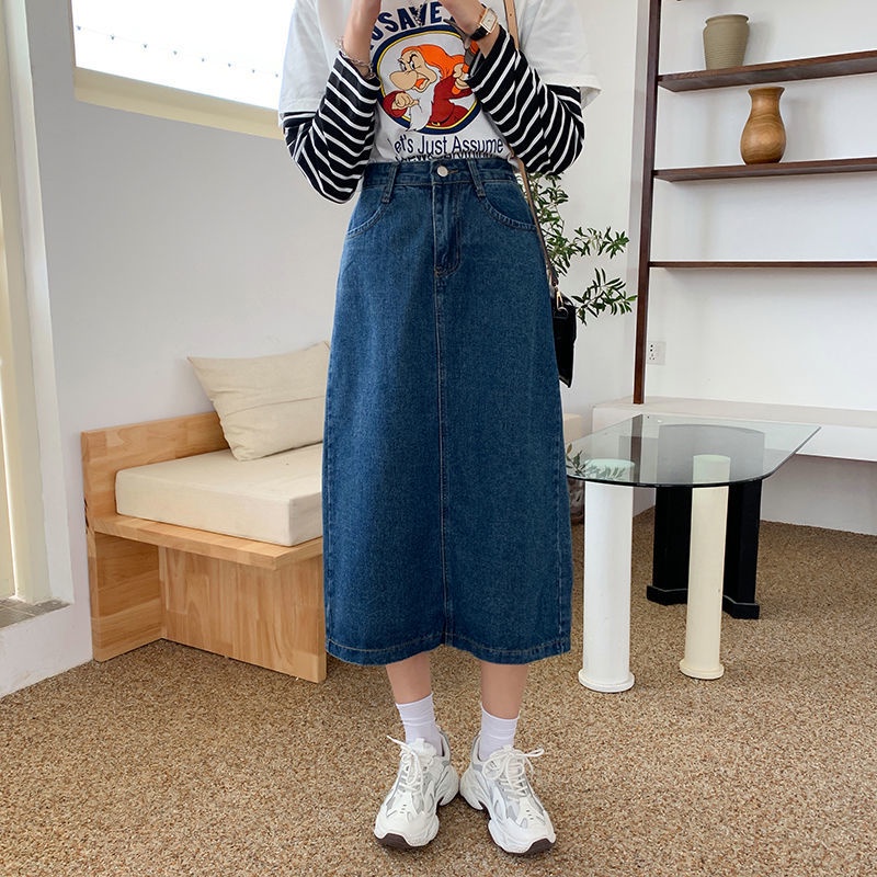 Chân váy jean Lưng Cao Dáng Chữ A Phong Cách Retro Dành Cho Nữ