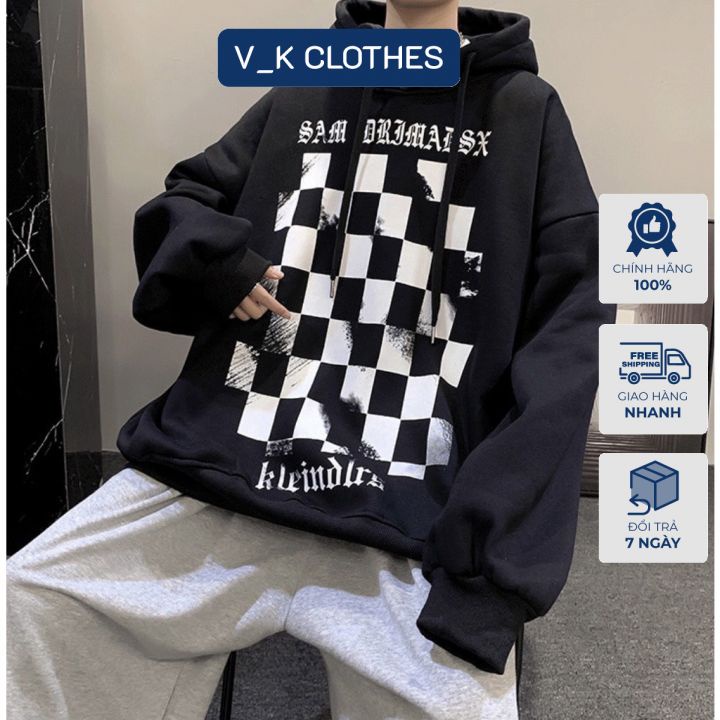 Áo Hoodie nỉ bông Kẻ Ô basic nam nữ form rộng thu đông Kiểu Dáng Hàn Quốc - TD04
