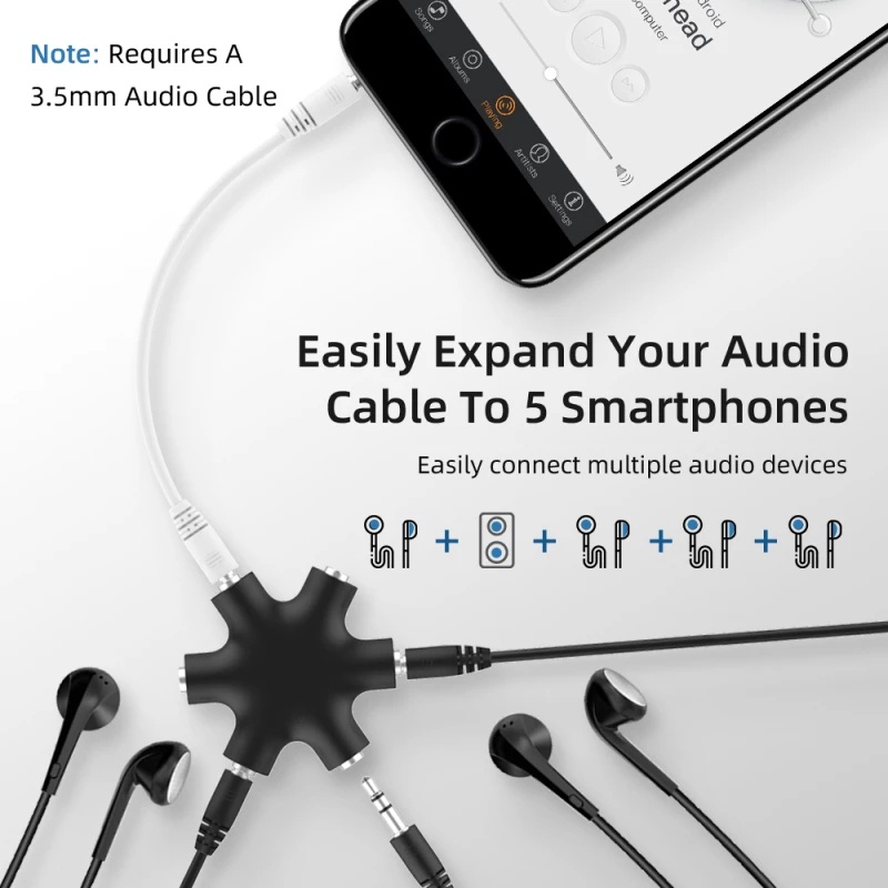 Bộ Chuyển Đổi Âm Thanh Tai Nghe 3.5mm Nhiều Cổng Kèm 6 Đầu Chuyển Đổi Aux Cho Micro MP3 Player