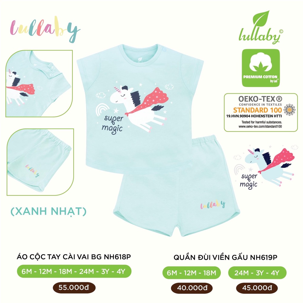 [CHÍNH HÃNG]Bộ cộc tay cài vai chất cotton cao cấp an toàn cho bé họa tiết Lullaby chính hãng