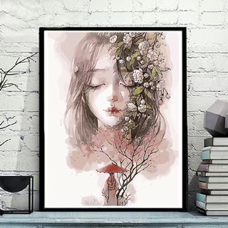 Tranh sơn số hoá tự tô đã căng khung nàng thơ cổ trang và dàn hoa leo