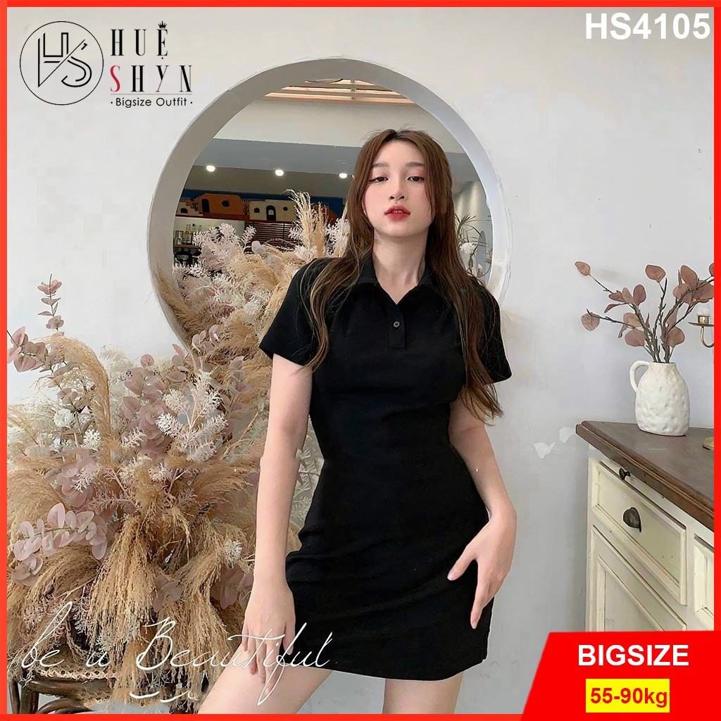 Đầm thun polo bigsize 55-90kg HS4105 - Kiểu dáng năng động, có thể mặc body hoặc suông - màu hồng, đen - size M L XL XXL