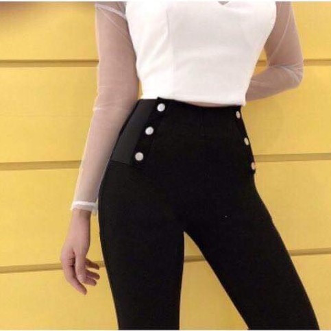 Quần tregging nữ đính cúc lưng cao chất đẹp vải siêu giãn hàng đủ size | BigBuy360 - bigbuy360.vn