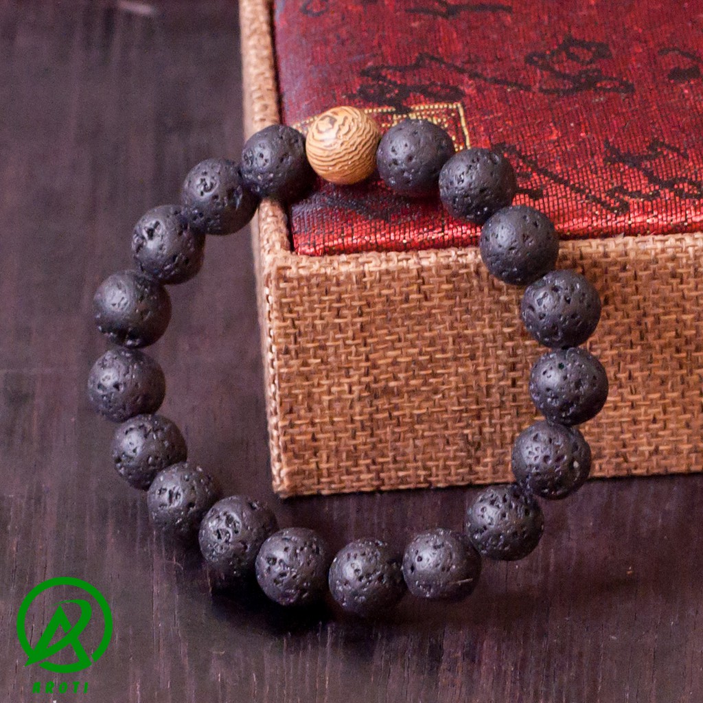 V214-10 Vòng tay nam đá núi lửa 10 ly độc đáo - SC V214-10(GB)-Kèm Vòng Gỗ Bách Xanh