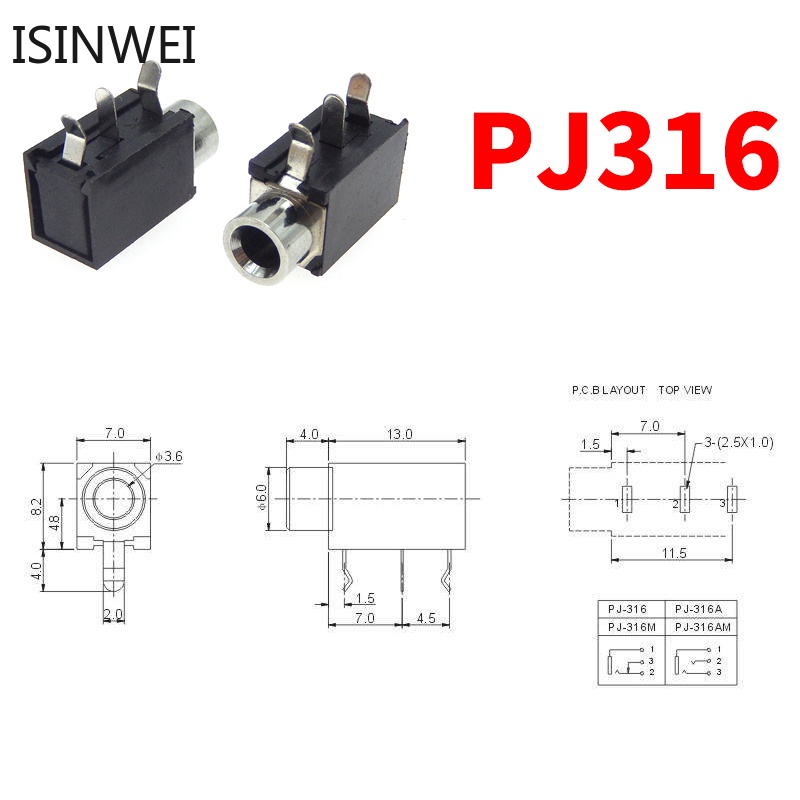 Set 100 Đầu Nối PJ-306 PJ-307 PJ-316 PJ-318 PJ-319 PJ-324 PJ-324M PJ-325 3.5mm Cao Cấp