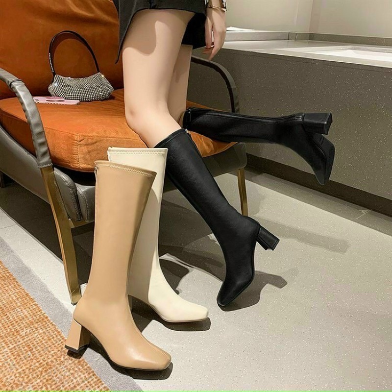 bốt gối (boot đùi) da lì xịn khoá sau gót 6p (FULL HỘP-3 màu) mã 279