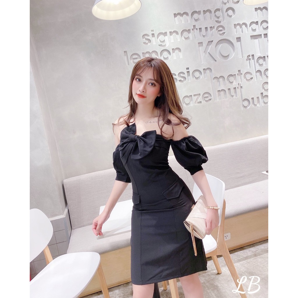 Váy nơ tay kiểu siêu sexy luôn hàng L1 chất đẹp bán shop