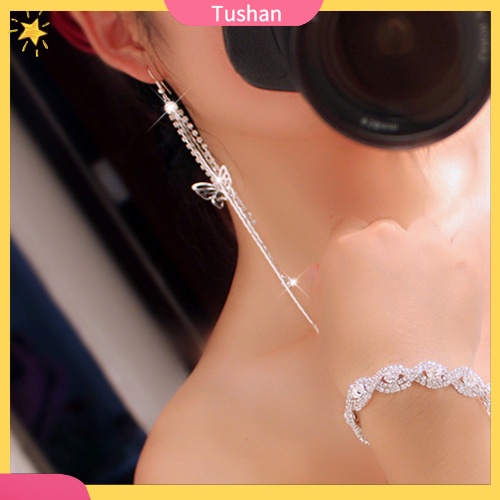 Đôi khuyên tai dài hình bươm bướm đính đá thời trang cho nữ