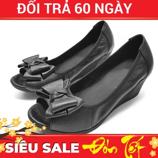 Giày cao gót nữ da bò thật siêu mềm hở mũi đế xuồng 5cm VNXK 5P03D