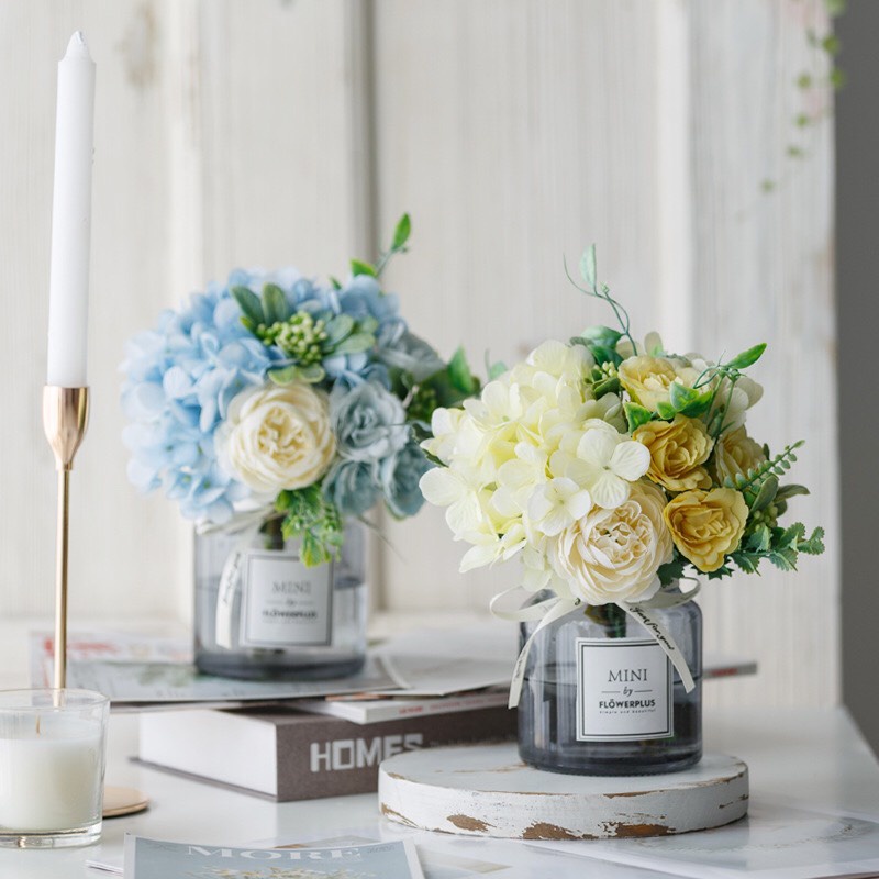 Bình hoa cẩm tú cầu cắm sẵn, Chậu hoa giả cao cấp để bàn trang trí phòng khách sang trọng