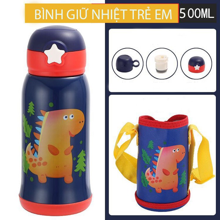 BÌNH GIỮ NHIỆT CHO BÉ 600ML TẶNG KÈM TÚI VẢI ĐEO TIỆN LỢI - BGND