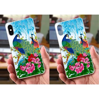 Ốp lưng iPhone XS Max (dẻo viền trắng trong) - Hình Chim Công, Cá Chép, Cò