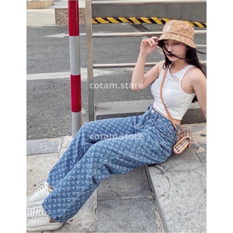 Quần Ống Rộng Lv Hot Trend Nữ - Quần Jean Ống Rộng Cạp Cao Hottrend