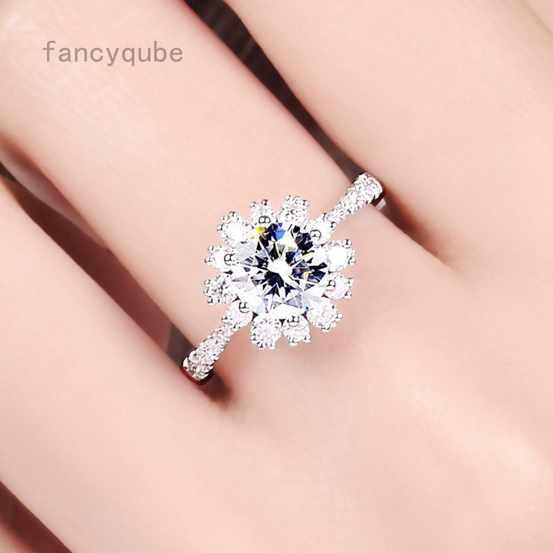 Nhẫn Đính Hôn Nữ Mặt Hoa Tuyết Khảm Đá Zircon Quyến Rũ