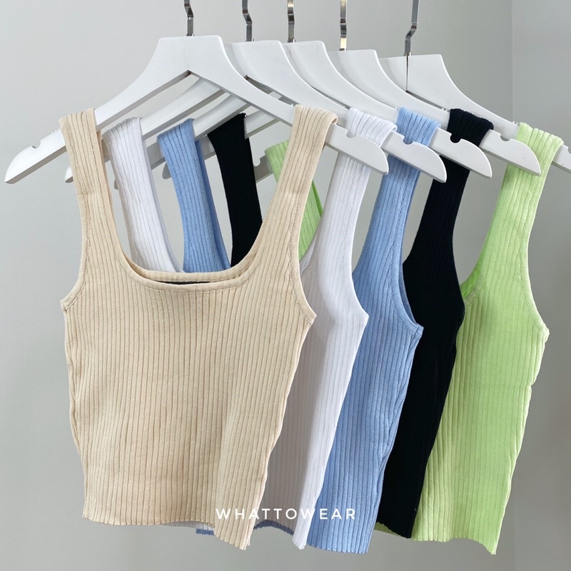 SALE Áo croptop ba lỗ dệt kim cổ vuông nhiều màu