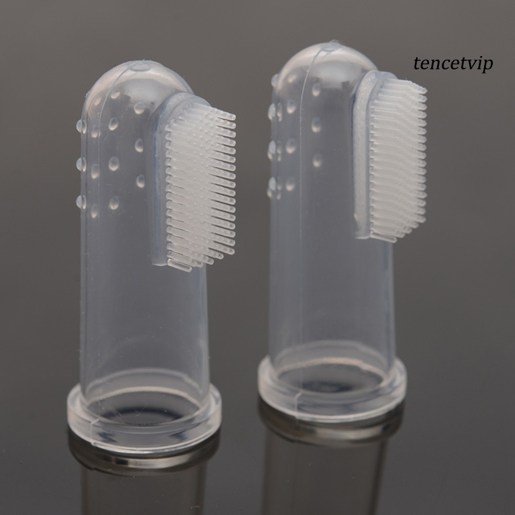 Set 2 bàn chải đánh răng silicon gắn ngón tay để làm sạch cho thú cưng