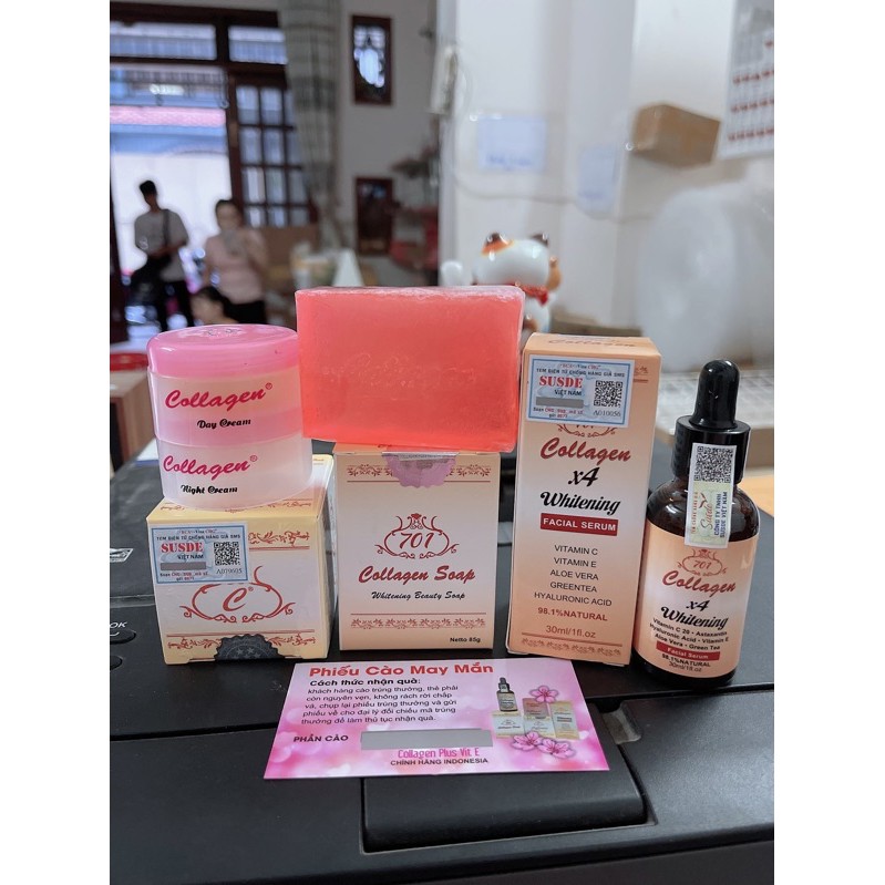 Combo 1 chai serum 1 bộ kem collagen plus vit e 701 chính hãng