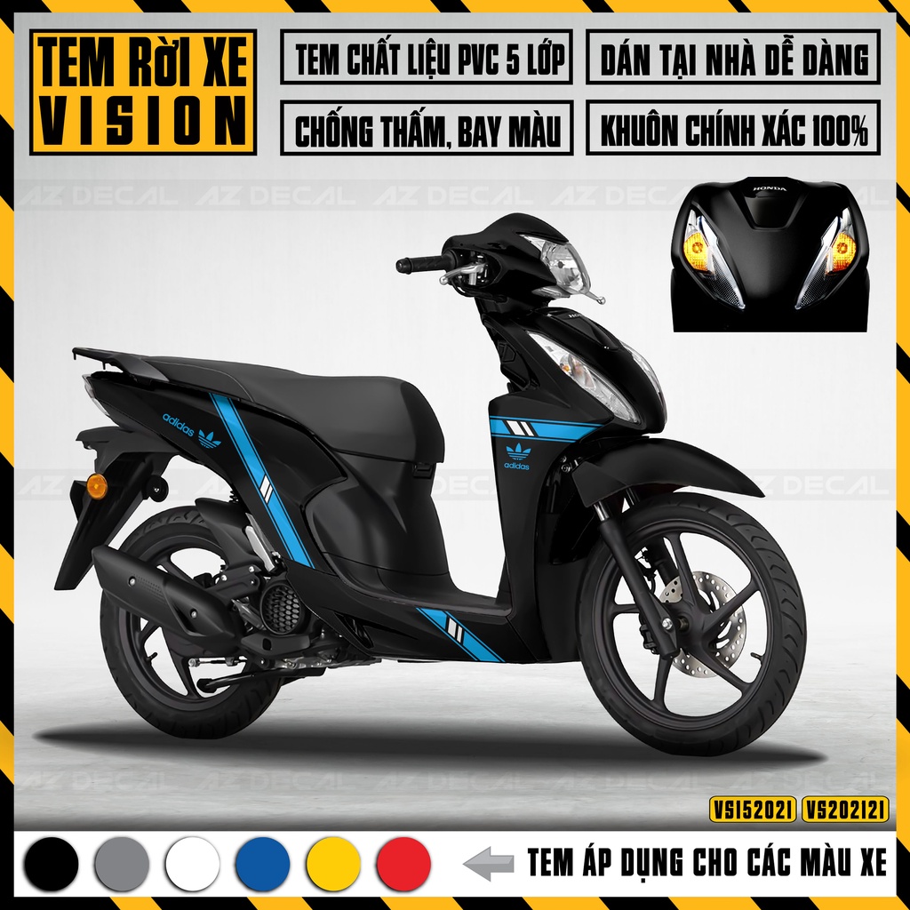 Tem Rời Dán Xe Vision Thiết Kế Logo Adidas | VS21 | Decal Chế Dán Xe Máy Chống Nước, Bền Màu