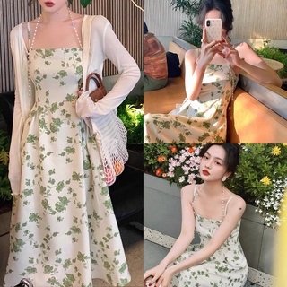 Váy (đầm) hoa chiết ly ngực 2 dây Quảng Châu CHANREEN [FREESHIP]
