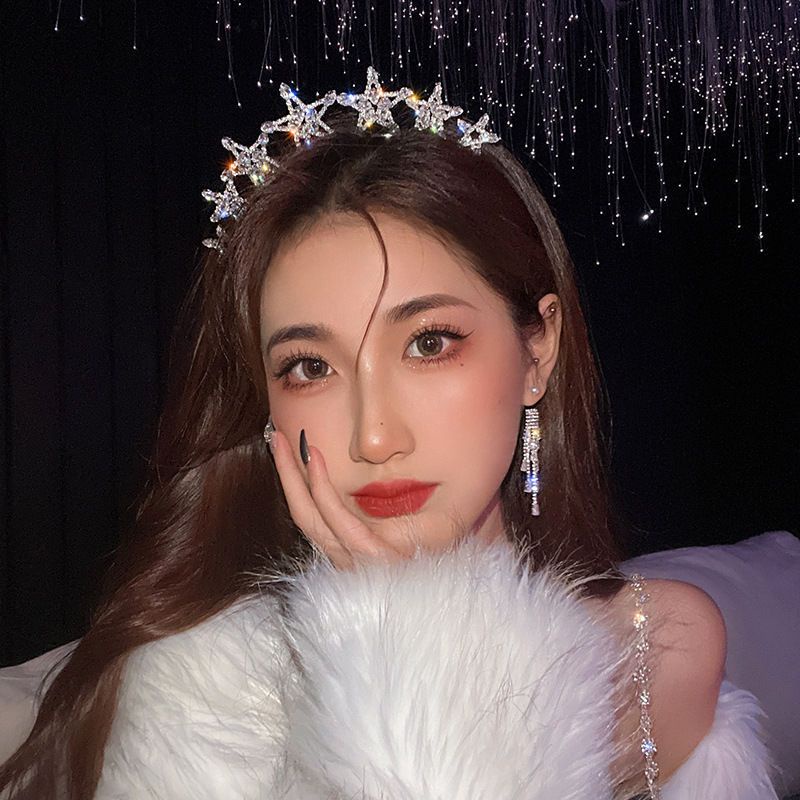 Băng Đô Cài Tóc Đính Đá Phối Dây Xích Tua Rua Phong Cách Hàn Quốc Thời Trang Cho Nữ