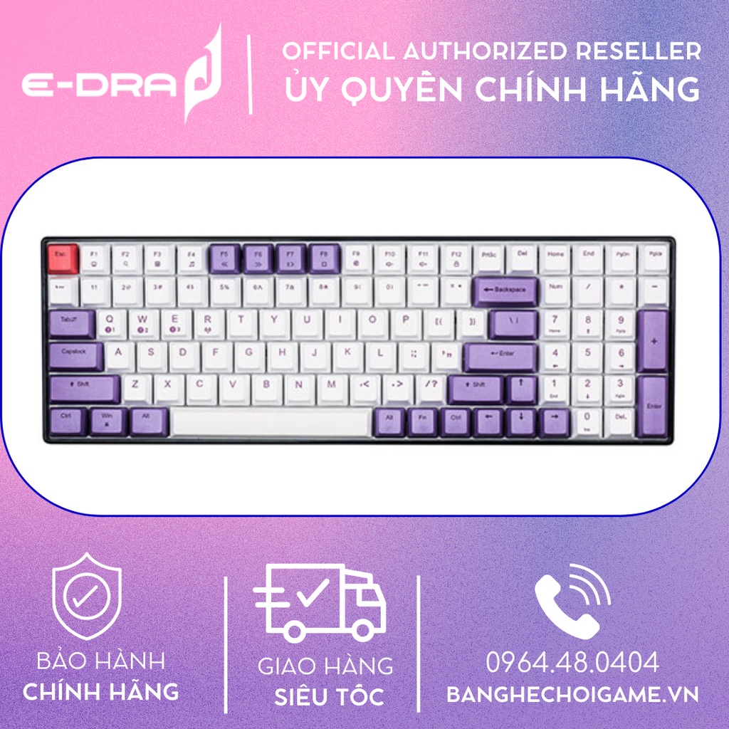 Bàn phím cơ không dây E-Dra EK396W Gateron Switch - Hàng chính hãng