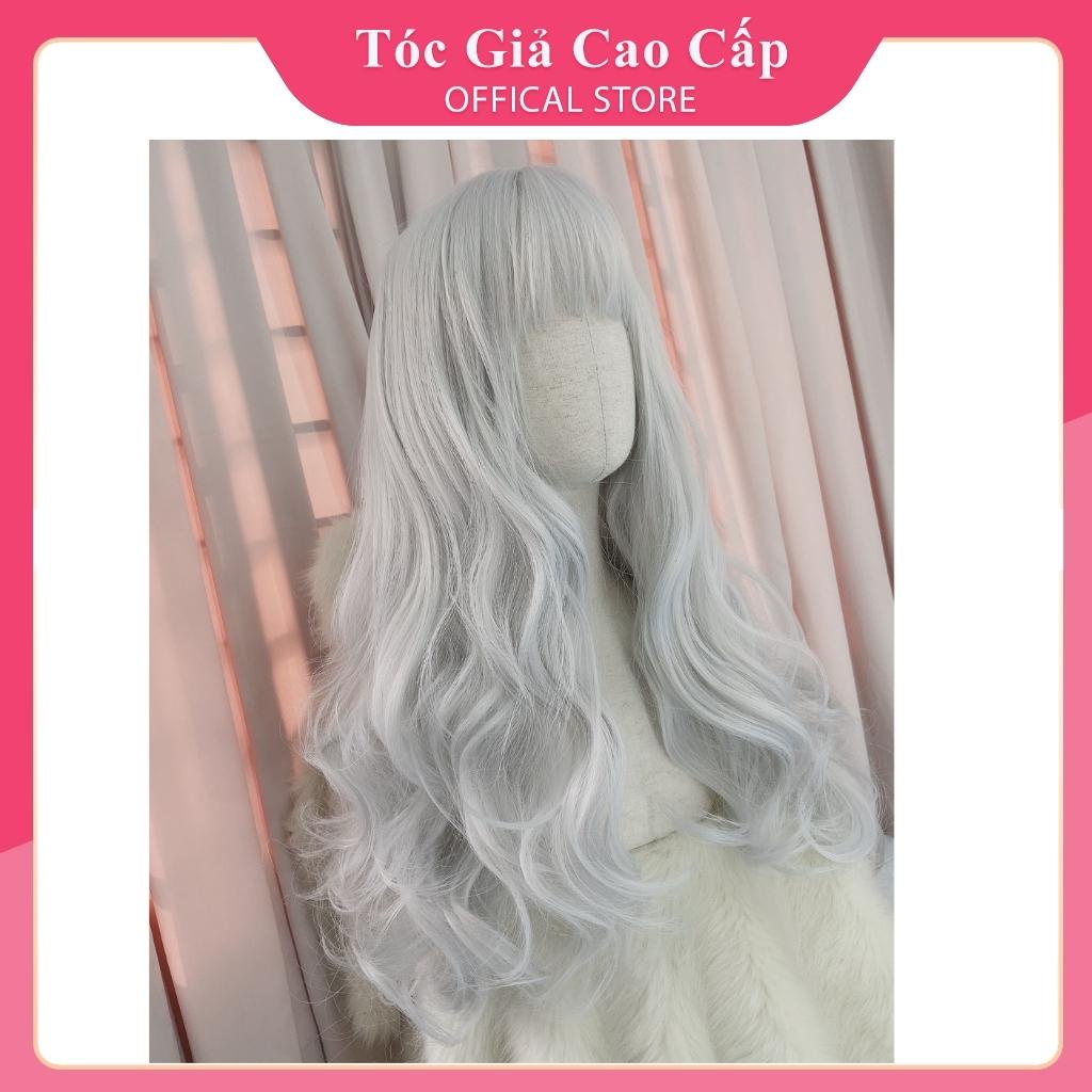 Tóc giả nữ cả đầu xoăn bồng bềnh màu trắng, tặng kèm lưới trùm tóc , BHT014