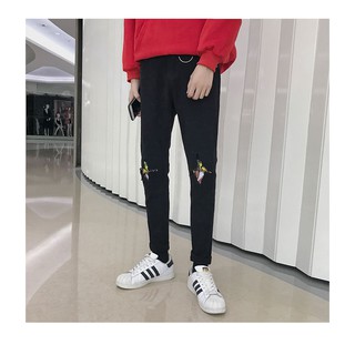 - quần jeans dài rách thêu gối cj129