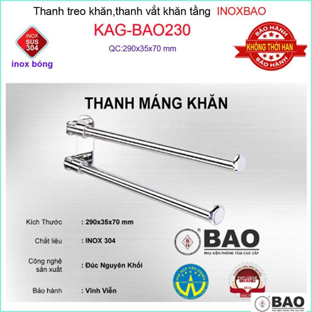 Thanh máng khăn Inox Bảo, thanh treo khăn inox 304, vắt khăn SUS304 KAG-BAO230