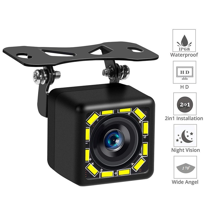 Camera Lùi Cho Xe Hơi Ô Tô CCD HD 12 LED (Vuông) Trợ Sáng Ban Đêm 7Giftshop