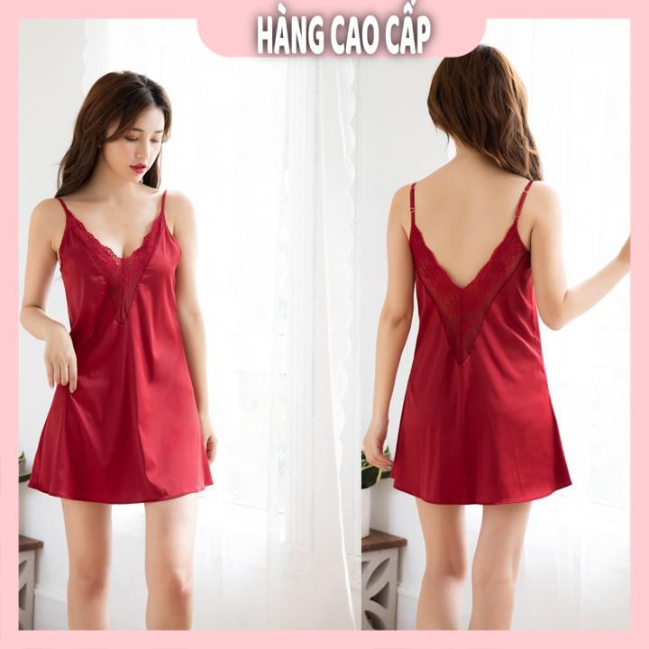 Đầm ngủ lụa sexy Váy ngủ hai dây phối ren ngực ren lưng quyến rũ | BigBuy360 - bigbuy360.vn