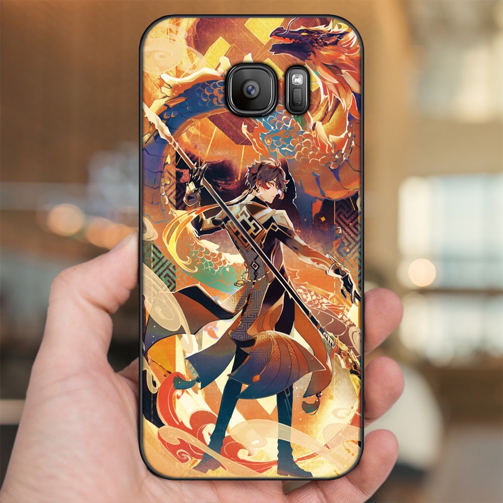Ốp lưng Samsung S6, S6 Edge, S6 Edge Plus, S7, S7 Edge viền đen in hình Zhongli Genshin Impact