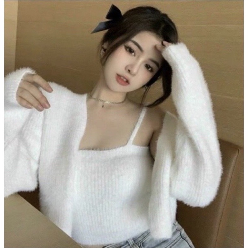 [FREESHIP - HÀNG LOẠI 1] SET ÁO LEN 2 DÂY MIX ÁO KHOÁC CARDIGAN LÔNG THỎ NỮ ĐẸP