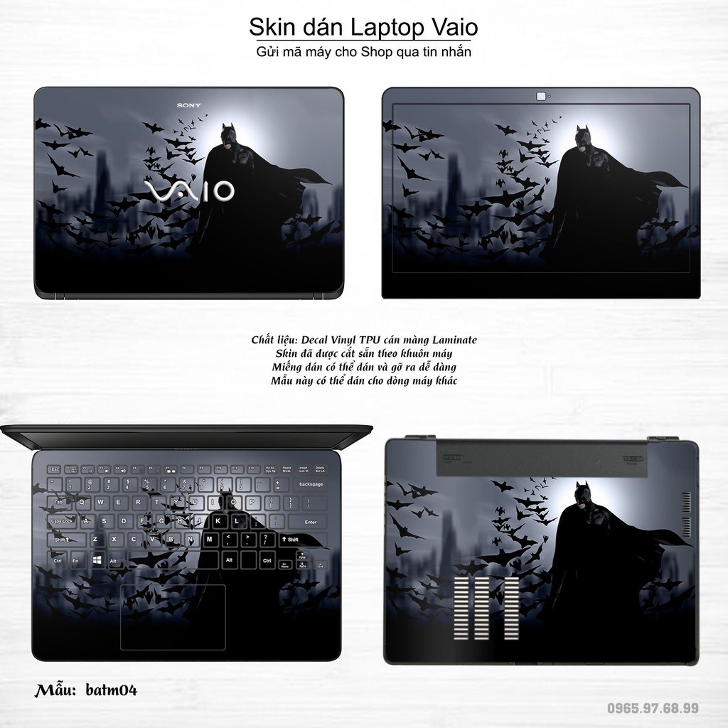 Skin dán Laptop Sony Vaio in hình Người dơi (inbox mã máy cho Shop)