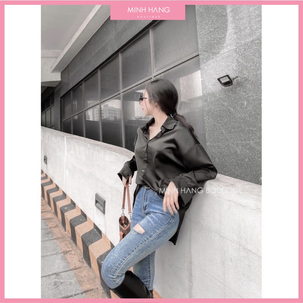 Sơ mi lụa trơn Oversize ( Ảnh Thật )