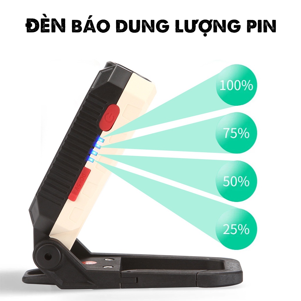 Đèn LED Cảnh Báo Đa Năng Dùng Pin Sạc Nhiều Chế Độ Sáng Tích Hợp Chân Đế Nam Châm và Móc Treo Tiện Dụng